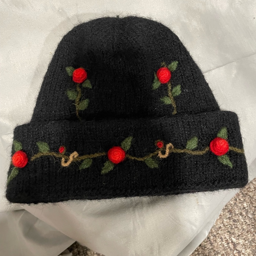 Neckworks Vintage Alpaca Blend Wool Hat with Red Floral Accents